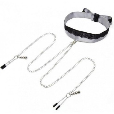 Shades-of-Grey Атласный ошейник с зажимами для сосков Play Nice Shades-of-Grey Атласный ошейник с зажимами для сосков Play Nice