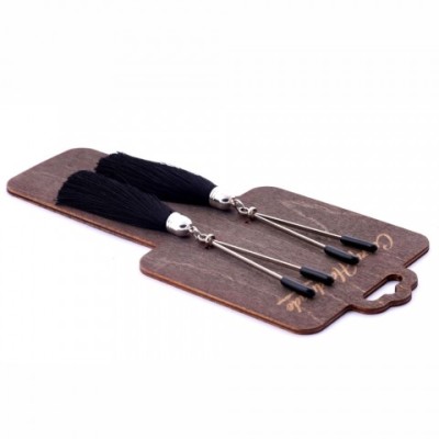 Зажимы на соски «вилки» с кисточками из шелка, черные Зажимы на соски «вилки» с кисточками из шелка, черные