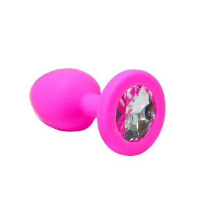 Анальная пробка из розового силикона с белым кристаллом (размер S) Анальная пробка из розового силикона с белым кристаллом (размер S)