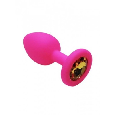 Анальная пробка из розового силикона с жёлтым кристаллом (размер S) Анальная пробка из розового силикона с жёлтым кристаллом (размер S)