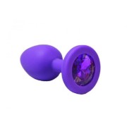 Анальная пробка из фиолетового силикона с фиолетовым кристаллом (размер S)