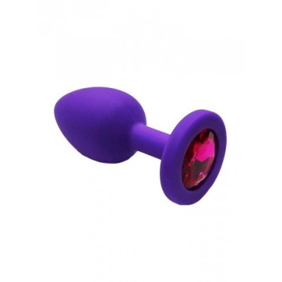 Анальная пробка из фиолетового силикона с темно-розовым кристаллом (размер S) Анальная пробка из фиолетового силикона с темно-розовым кристаллом (размер S)