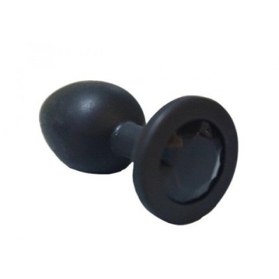 Анальная пробка из чёрного силикона с черным кристаллом (размер S) Анальная пробка из чёрного силикона с черным кристаллом (размер S)