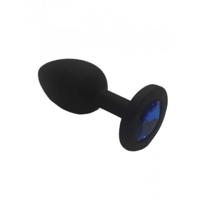 Анальная пробка из чёрного силикона с синим кристаллом (размер S) Анальная пробка из чёрного силикона с синим кристаллом (размер S)