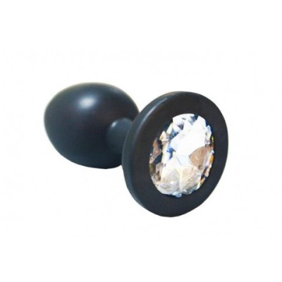Анальная пробка из чёрного силикона с белым кристаллом (размер S) Анальная пробка из чёрного силикона с белым кристаллом (размер S)