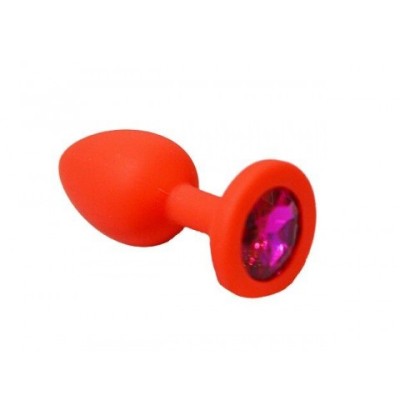 Анальная пробка из красного силикона с темно-розовым кристаллом (размер S) Анальная пробка из красного силикона с темно-розовым кристаллом (размер S)