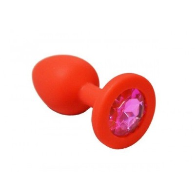 Анальная пробка из красного силикона с розовым кристаллом (размер S) Анальная пробка из красного силикона с розовым кристаллом (размер S)