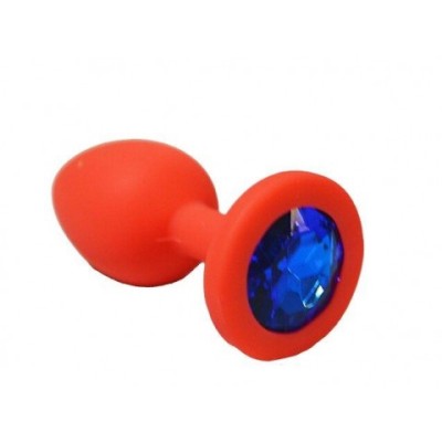 Анальная пробка из красного силикона с синим кристаллом (размер S) Анальная пробка из красного силикона с синим кристаллом (размер S)
