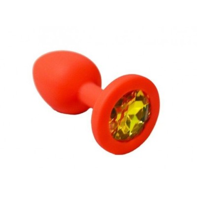Анальная пробка из красного силикона с жёлтым кристаллом (размер S) Анальная пробка из красного силикона с жёлтым кристаллом (размер S)