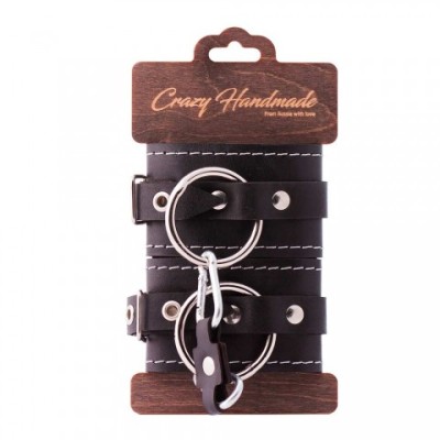 Двухслойные наручники из натуральной кожи с белой строчкой Двухслойные наручники из натуральной кожи с белой строчкой