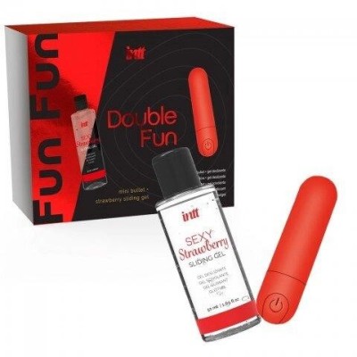 Набор от Intt DOUBLE FUN: вибропуля и лубрикант с клубничным ароматом (50 мл.) Набор от Intt DOUBLE FUN: вибропуля и лубрикант с клубничным ароматом (50 мл.)
